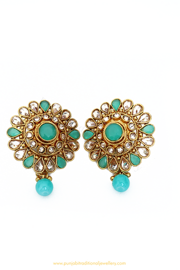 Antique Gold Finished Polki Studs By PTJ